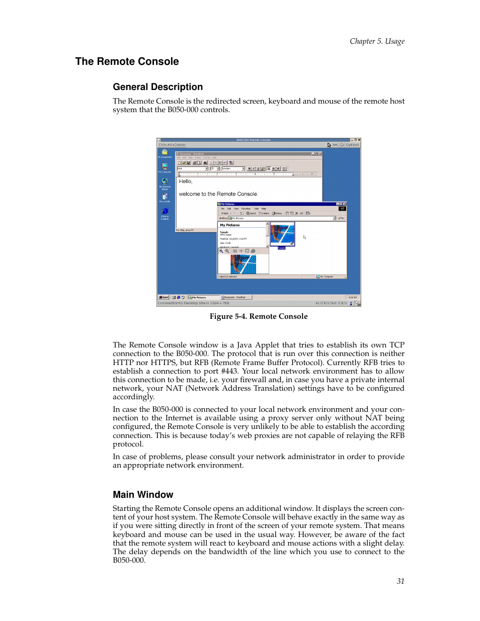 The remote console, General description, Main window | 31 main window | Tripp Lite B050-000 User Manual | Page 39 / 126