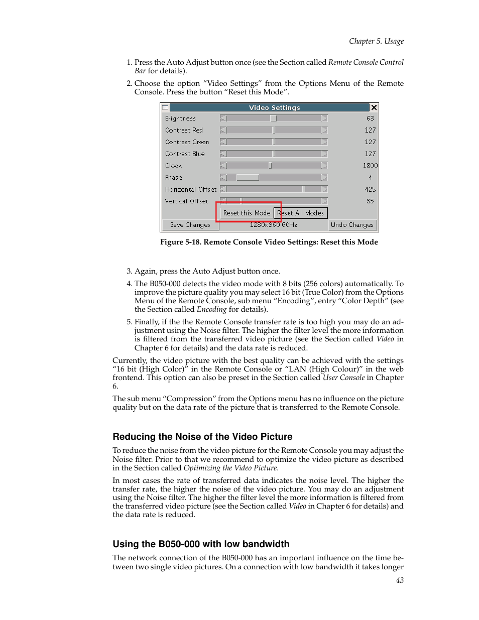 Reducing the noise of the video picture, Using the b050000 with low bandwidth, 43 using the b050-000 with low bandwidth | Tripp Lite B050-000 User Manual | Page 51 / 126