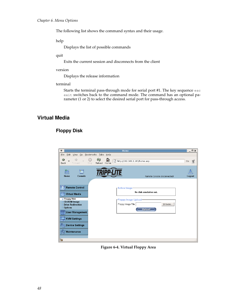 Virtual media, Floppy disk | Tripp Lite B050-000 User Manual | Page 56 / 126