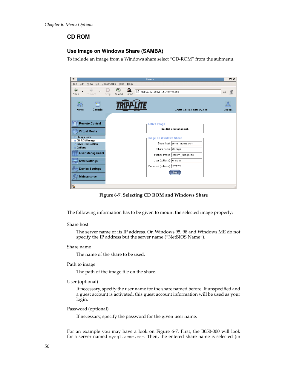 Cd rom, Use image on windows share (samba) | Tripp Lite B050-000 User Manual | Page 58 / 126