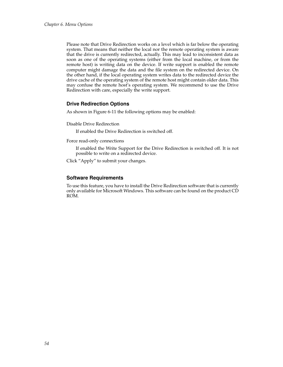 Drive redirection options, Software requirements | Tripp Lite B050-000 User Manual | Page 62 / 126