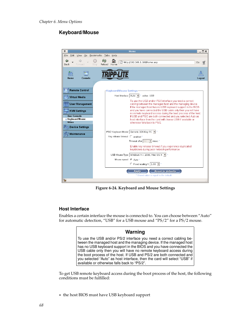 Keyboard/mouse, Host interface | Tripp Lite B050-000 User Manual | Page 76 / 126