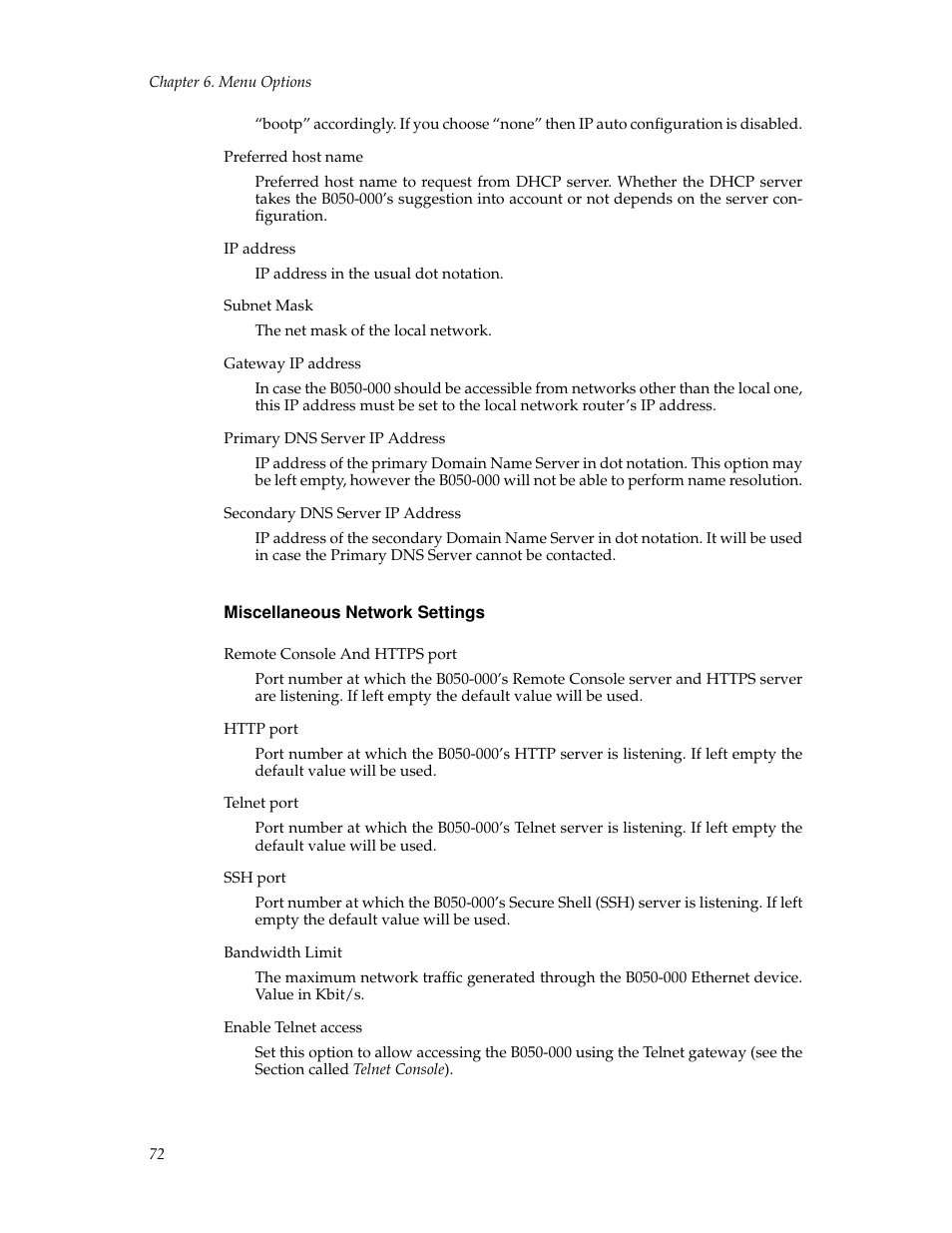 Miscellaneous network settings | Tripp Lite B050-000 User Manual | Page 80 / 126