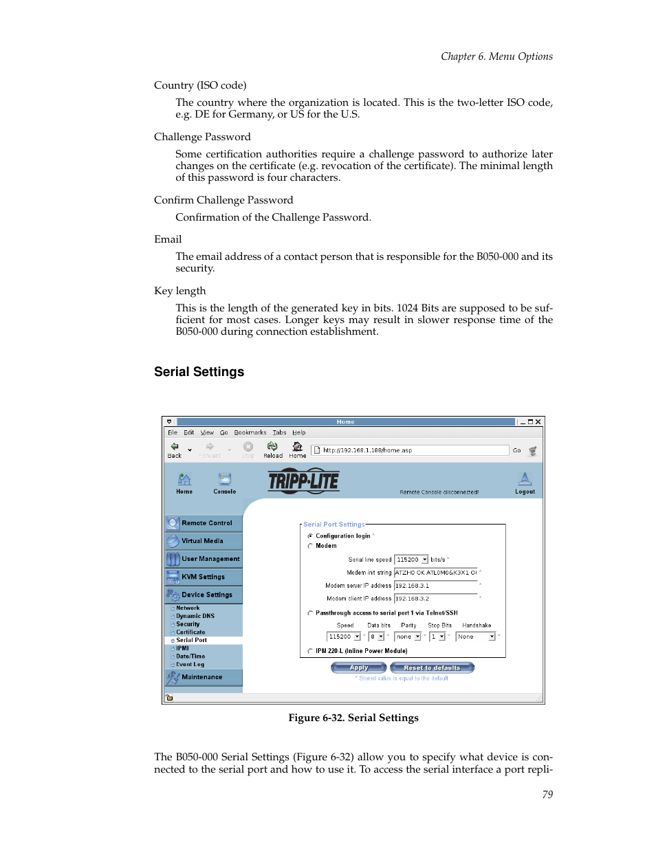 Serial settings | Tripp Lite B050-000 User Manual | Page 87 / 126