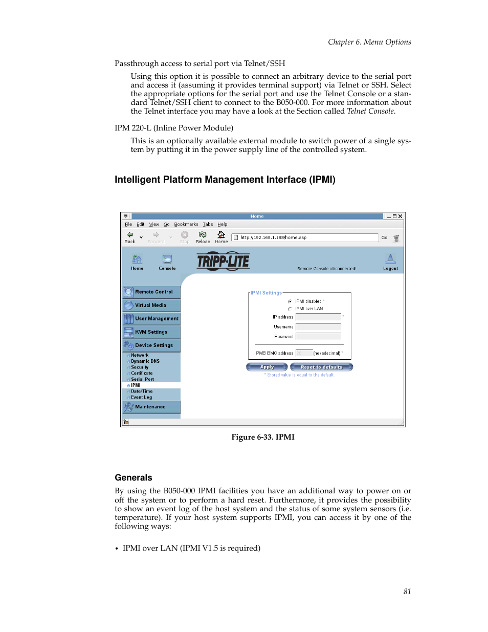 Intelligent platform management interface (ipmi), Generals | Tripp Lite B050-000 User Manual | Page 89 / 126