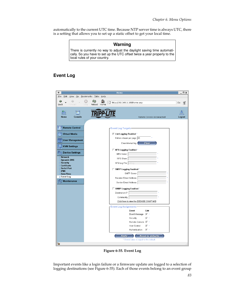 Event log | Tripp Lite B050-000 User Manual | Page 91 / 126