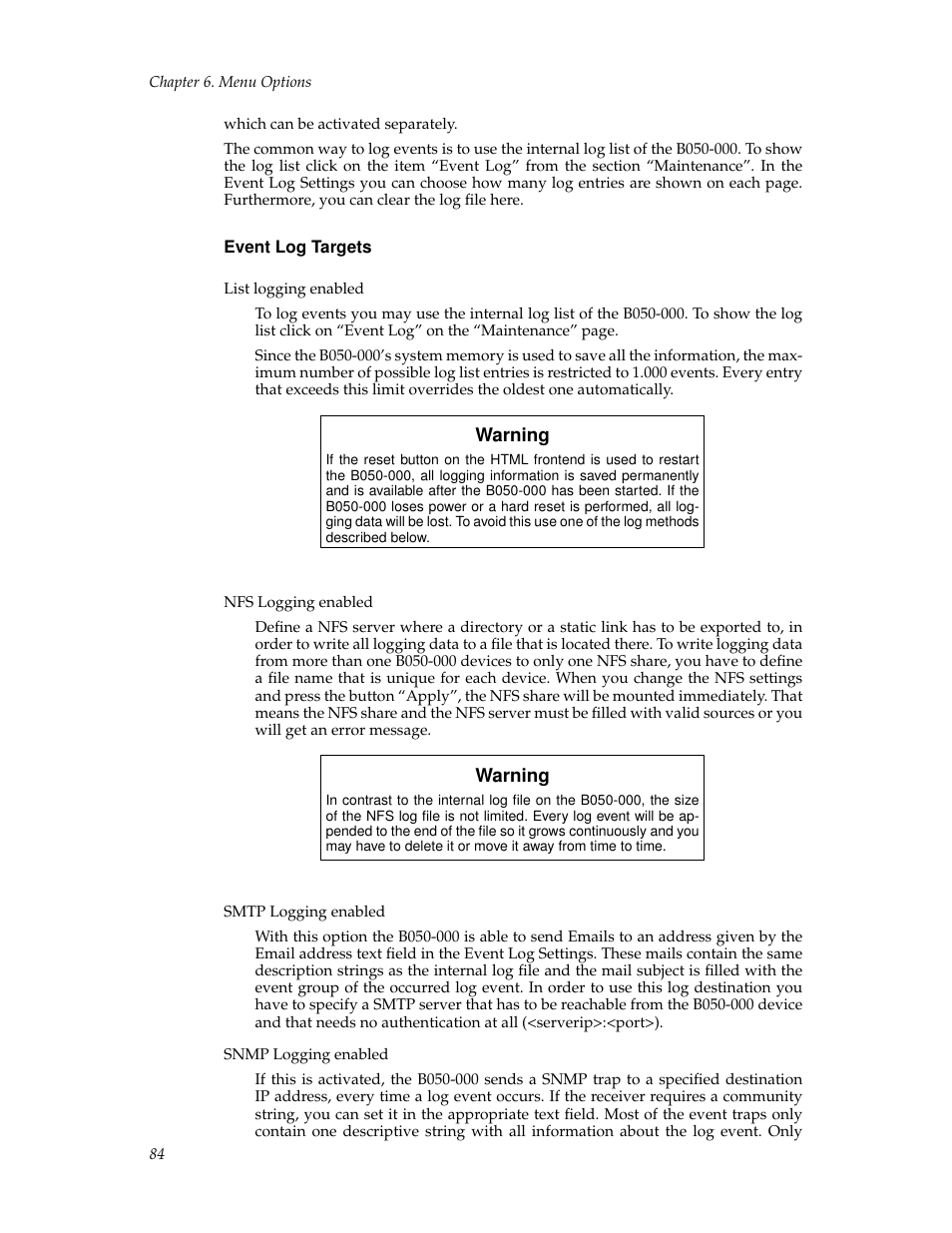 Event log targets | Tripp Lite B050-000 User Manual | Page 92 / 126