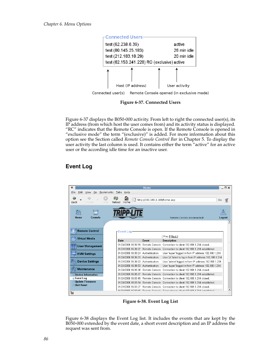 Event log | Tripp Lite B050-000 User Manual | Page 94 / 126