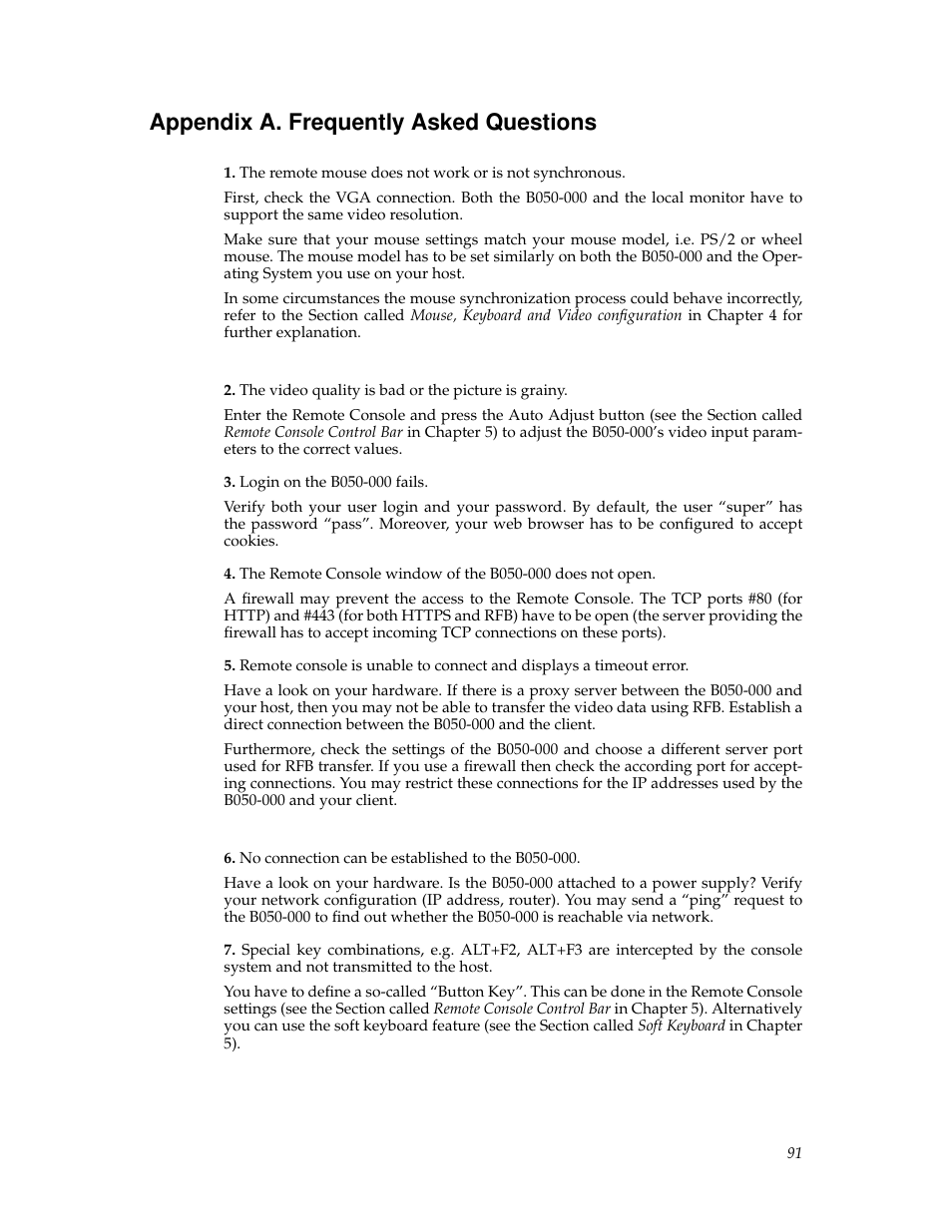 Appendix a. frequently asked questions, A. frequently asked questions | Tripp Lite B050-000 User Manual | Page 99 / 126