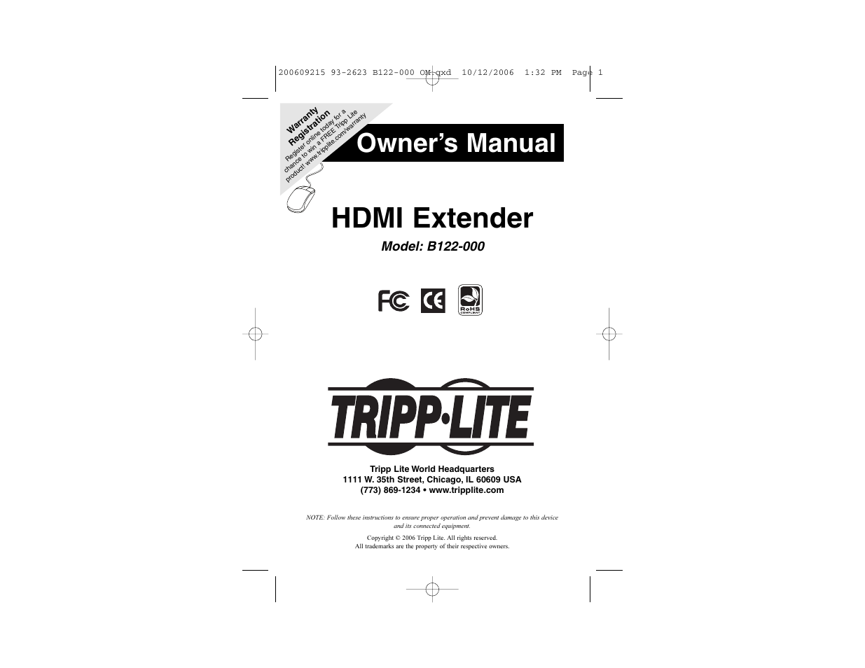 Tripp Lite HDMI Extender B122-000 User Manual | 3 pages