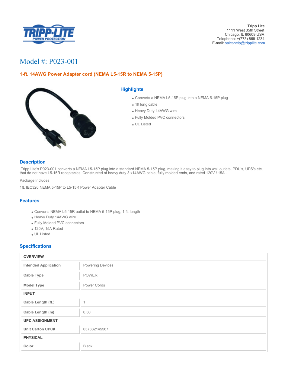 Tripp Lite P023-001 User Manual | 2 pages