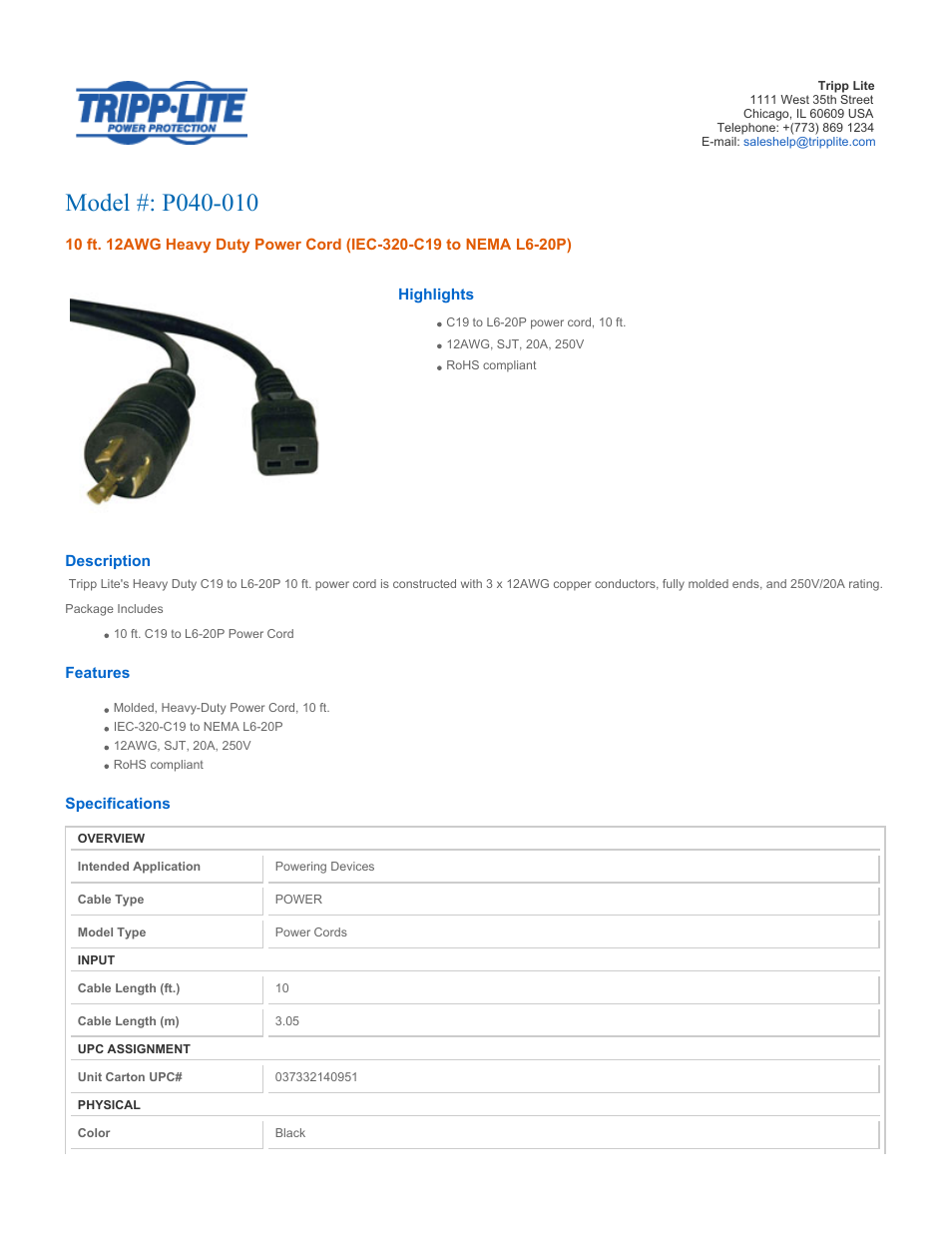 Tripp Lite P040-010 User Manual | 2 pages