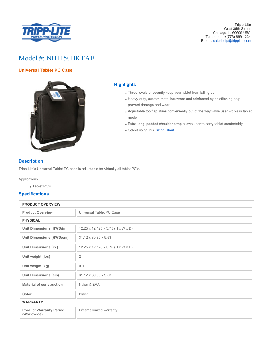 Tripp Lite NB1150BKTAB User Manual | 2 pages