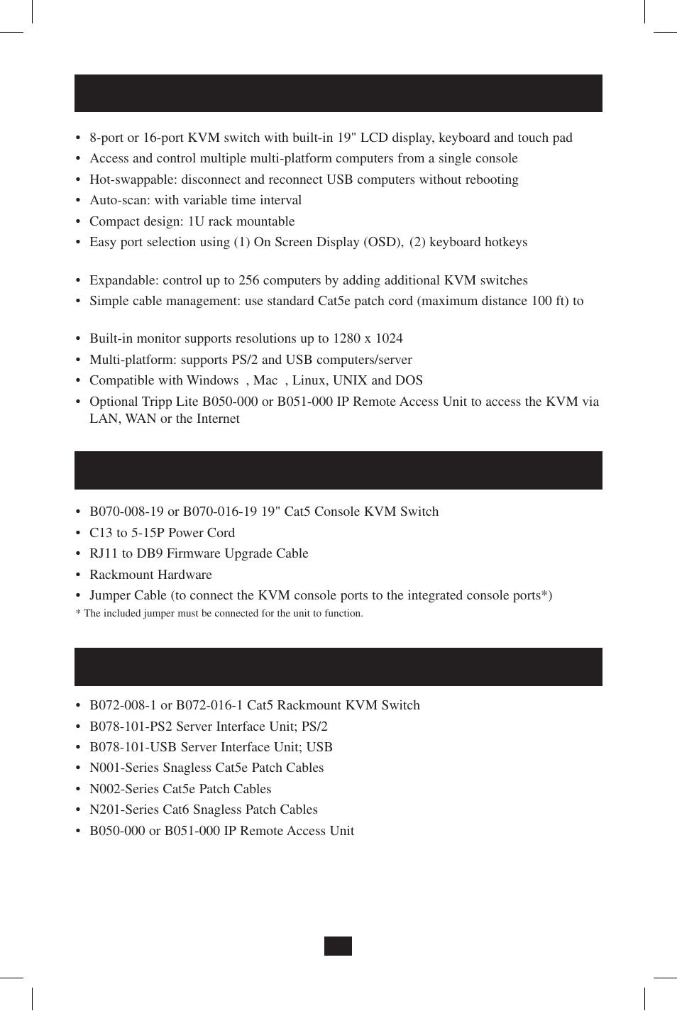 Features, Package includes, Accessories | Tripp Lite NetCommander B070-008-19 User Manual | Page 3 / 24
