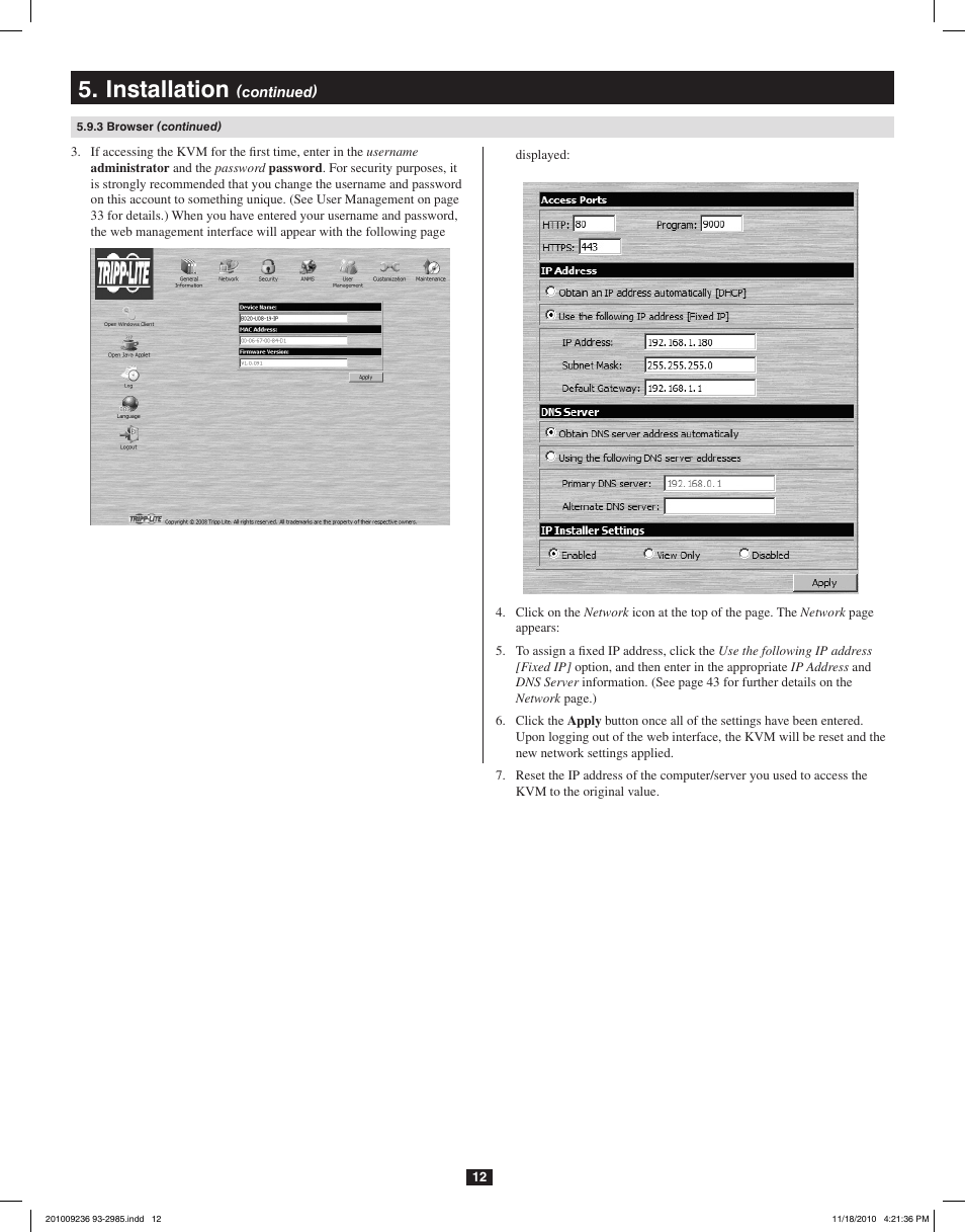 Installation | Tripp Lite B020-U08-19-IP User Manual | Page 12 / 59