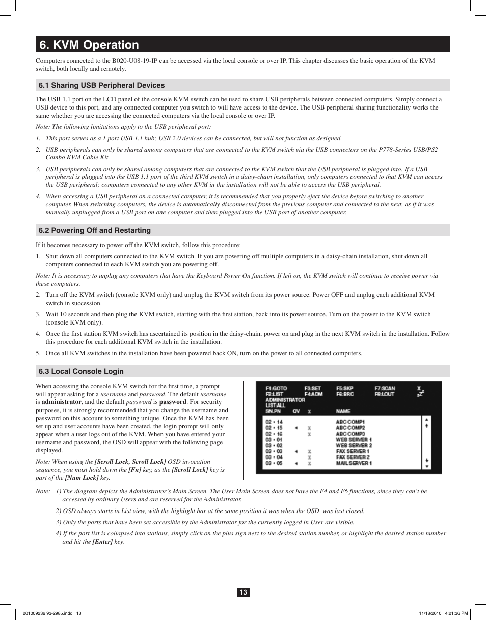 Kvm operation | Tripp Lite B020-U08-19-IP User Manual | Page 13 / 59