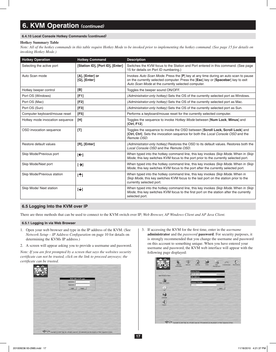 Kvm operation | Tripp Lite B020-U08-19-IP User Manual | Page 17 / 59