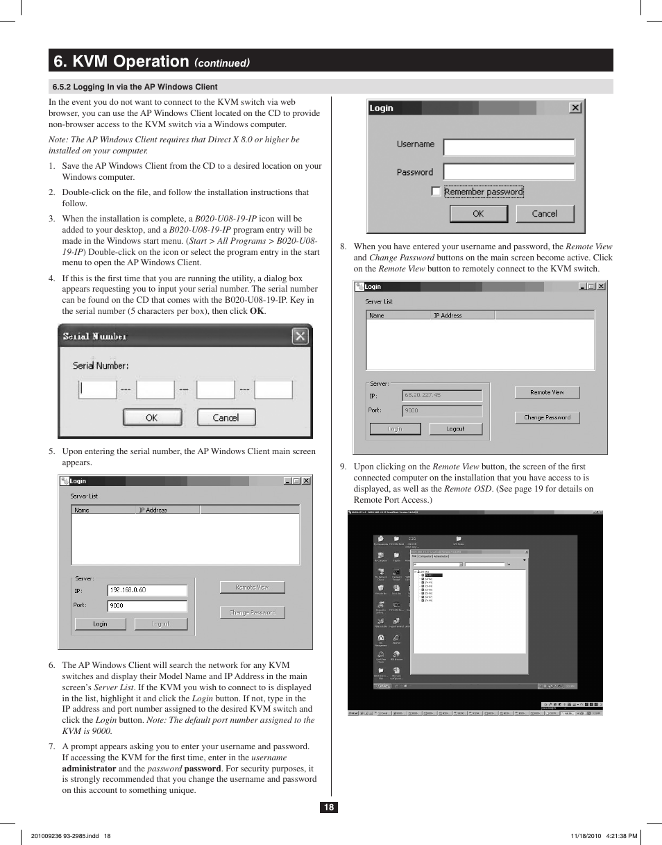 Kvm operation | Tripp Lite B020-U08-19-IP User Manual | Page 18 / 59