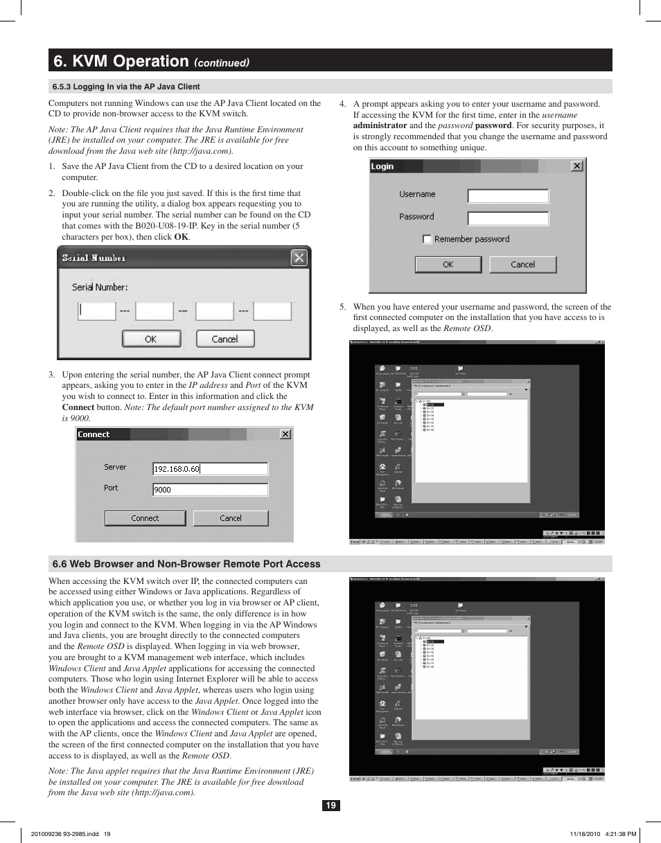 Kvm operation | Tripp Lite B020-U08-19-IP User Manual | Page 19 / 59
