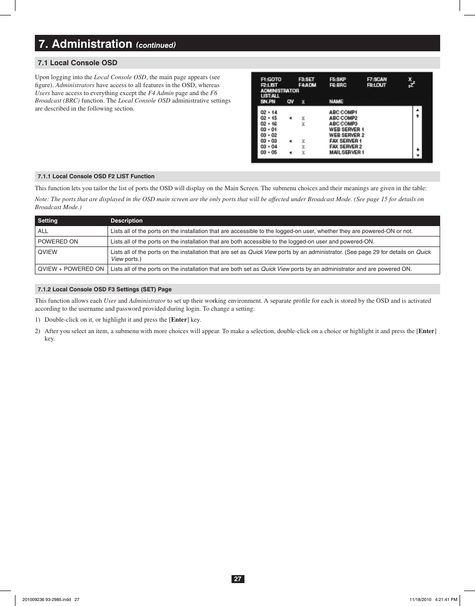 Administration | Tripp Lite B020-U08-19-IP User Manual | Page 27 / 59