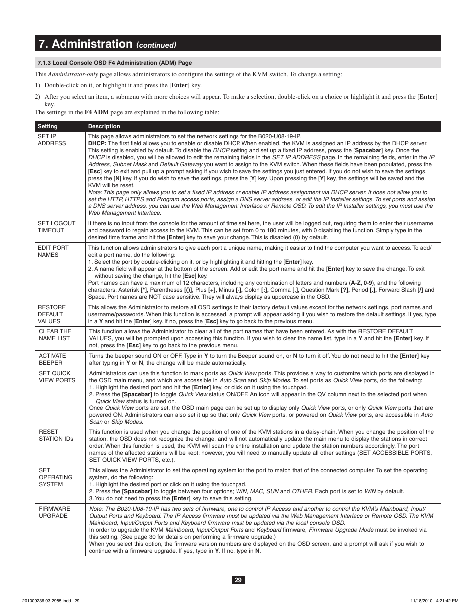 Administration | Tripp Lite B020-U08-19-IP User Manual | Page 29 / 59