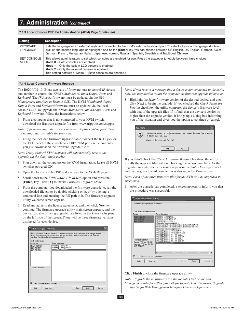 Administration | Tripp Lite B020-U08-19-IP User Manual | Page 30 / 59