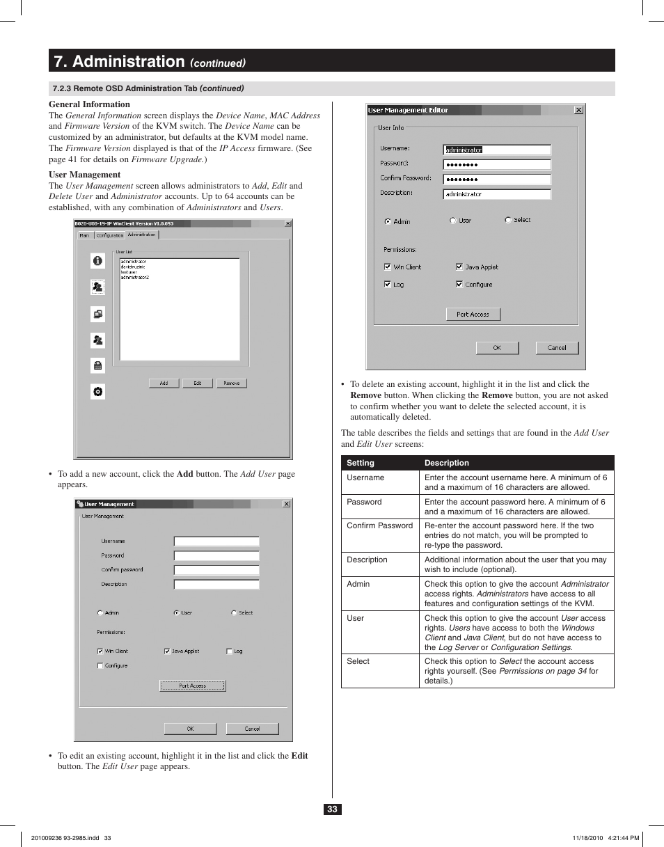 Administration | Tripp Lite B020-U08-19-IP User Manual | Page 33 / 59