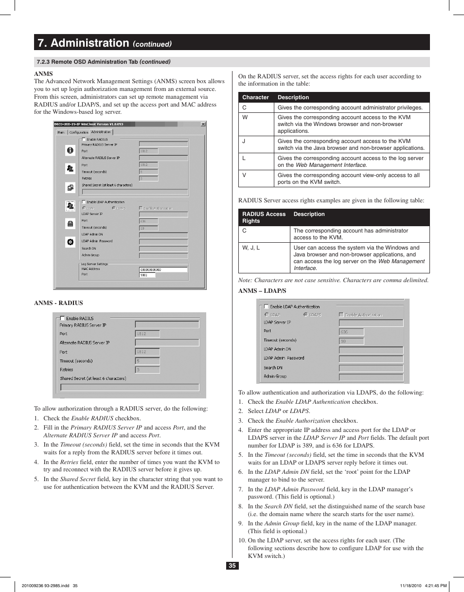 Administration | Tripp Lite B020-U08-19-IP User Manual | Page 35 / 59