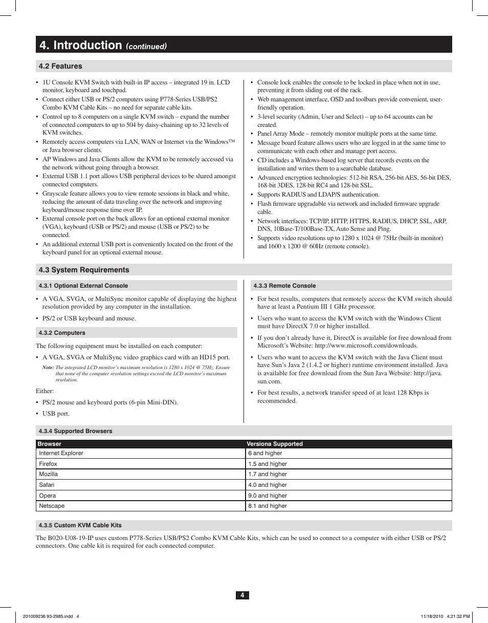 Fcc information, User notice, Package contents | Introduction, 1 overview | Tripp Lite B020-U08-19-IP User Manual | Page 4 / 59