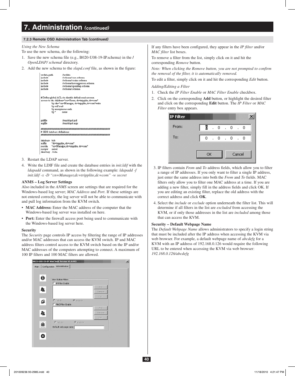 Administration | Tripp Lite B020-U08-19-IP User Manual | Page 40 / 59