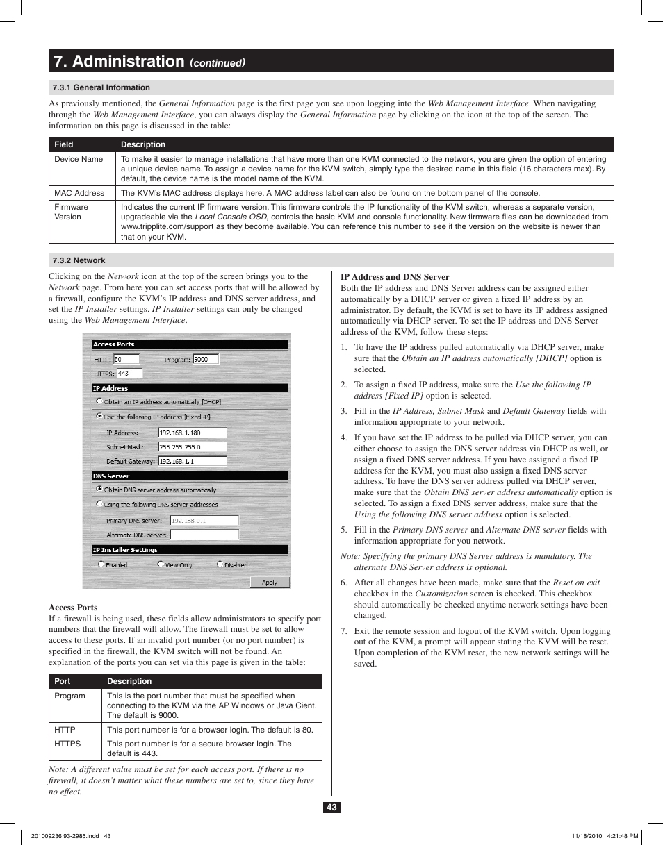 Administration | Tripp Lite B020-U08-19-IP User Manual | Page 43 / 59