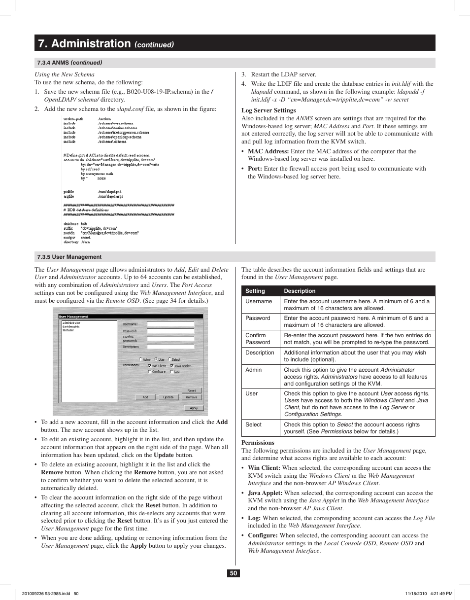 Administration | Tripp Lite B020-U08-19-IP User Manual | Page 50 / 59