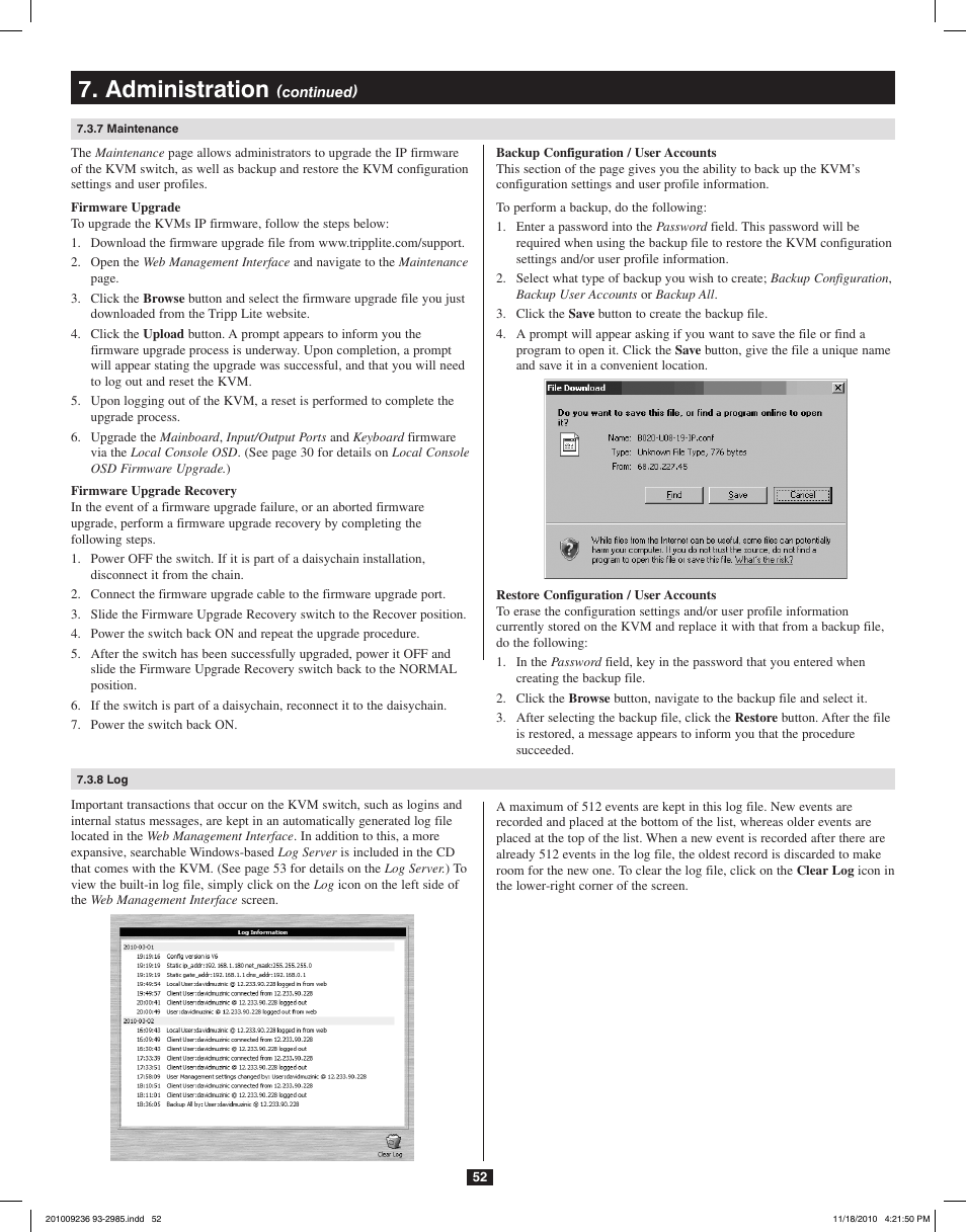 Administration | Tripp Lite B020-U08-19-IP User Manual | Page 52 / 59