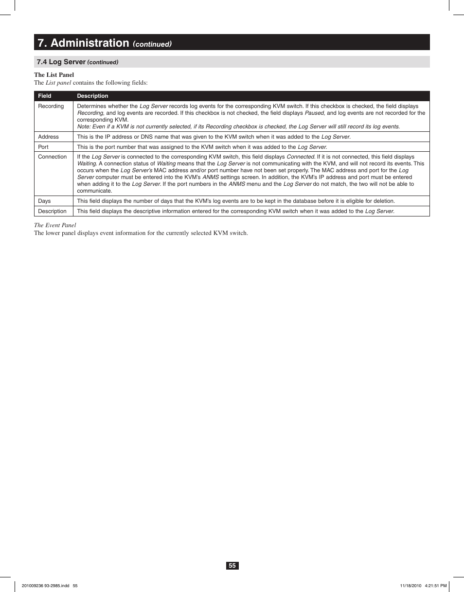 Administration | Tripp Lite B020-U08-19-IP User Manual | Page 55 / 59