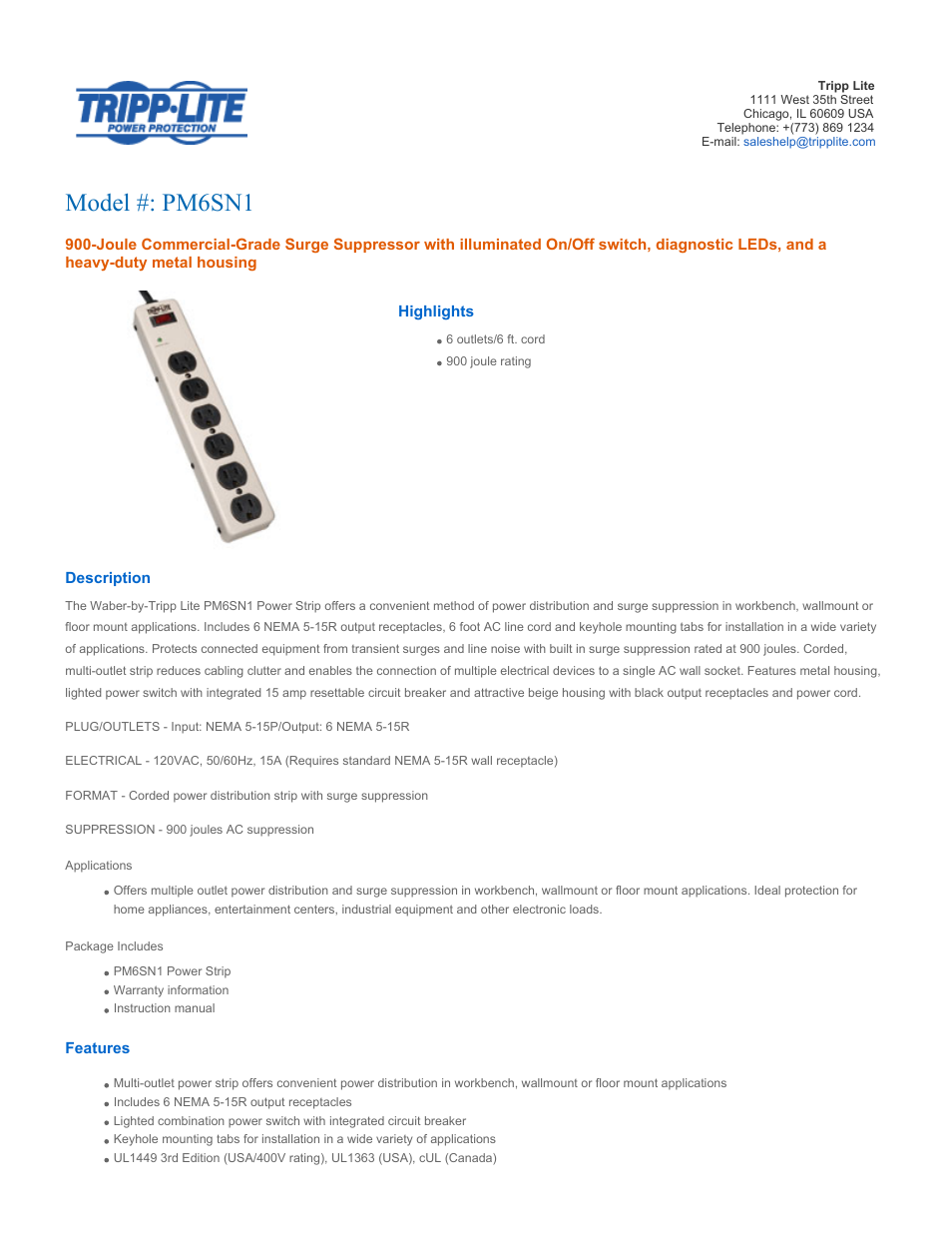 Tripp Lite PM6SN1 User Manual | 3 pages