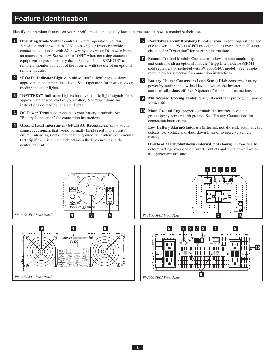 Feature identification | Tripp Lite POWERVERTER PV3000GFCI User Manual | Page 3 / 8