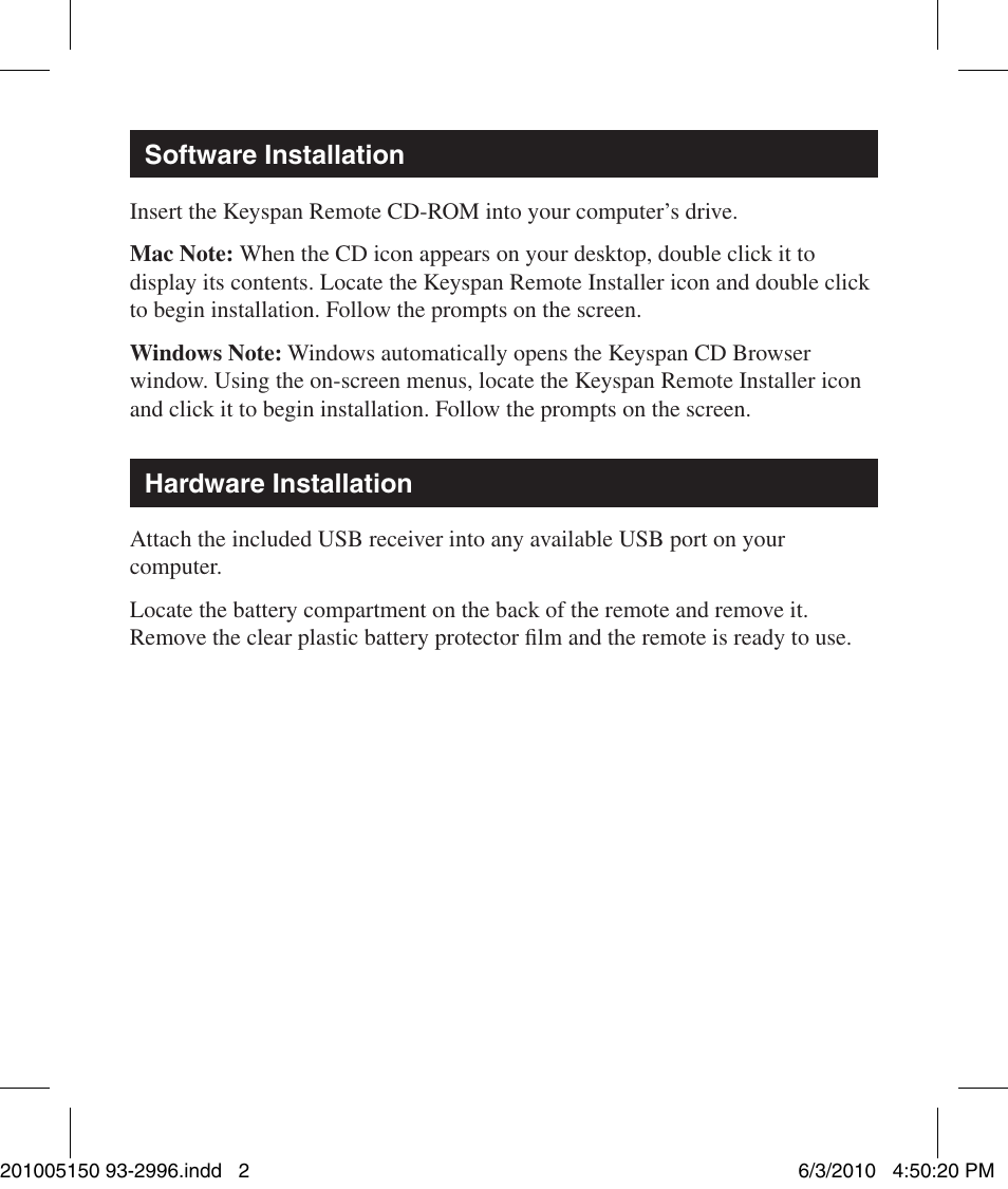 Tripp Lite KEYSPAN RF REMOTE URM-15T User Manual | Page 2 / 4