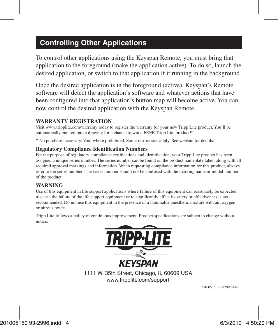 Controlling other applications | Tripp Lite KEYSPAN RF REMOTE URM-15T User Manual | Page 4 / 4