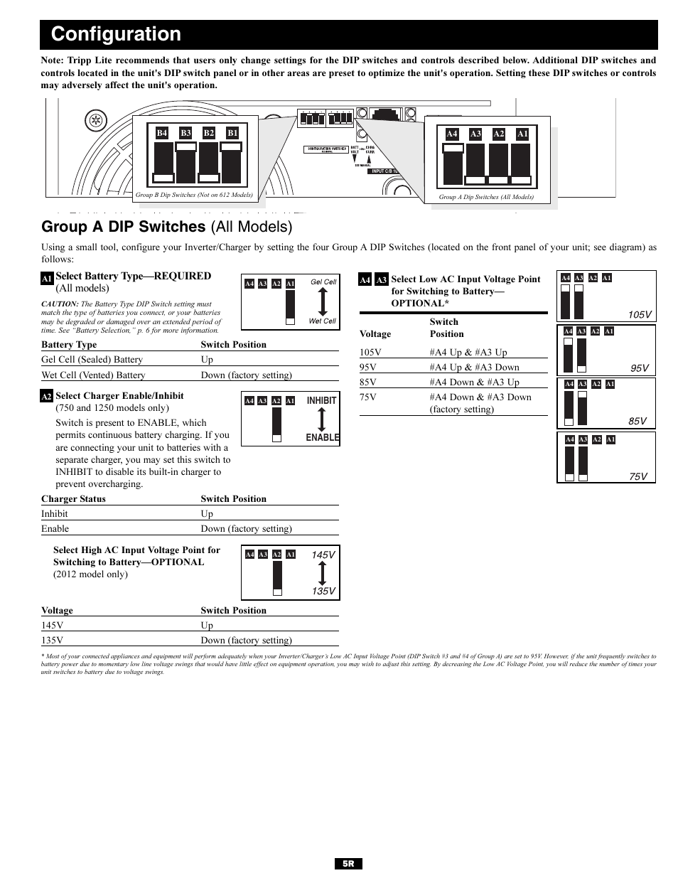 Configuration, Group a dip switches (all models) | Tripp Lite UT Series User Manual | Page 5 / 12