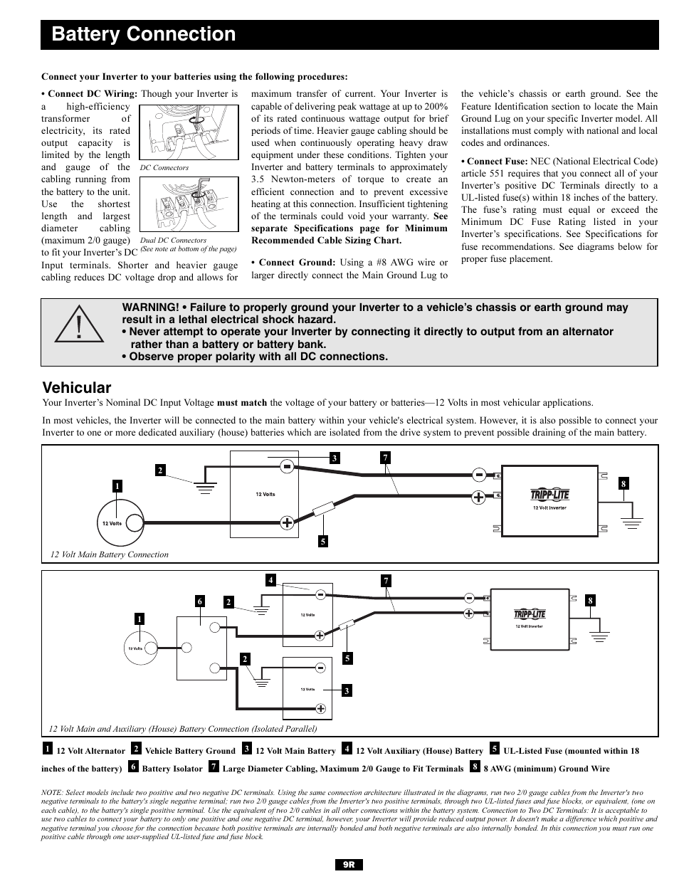 Battery connection, Vehicular | Tripp Lite UT Series User Manual | Page 9 / 12