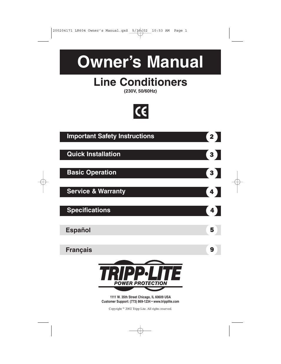 Tripp Lite Line Conditioner 230V User Manual | 12 pages