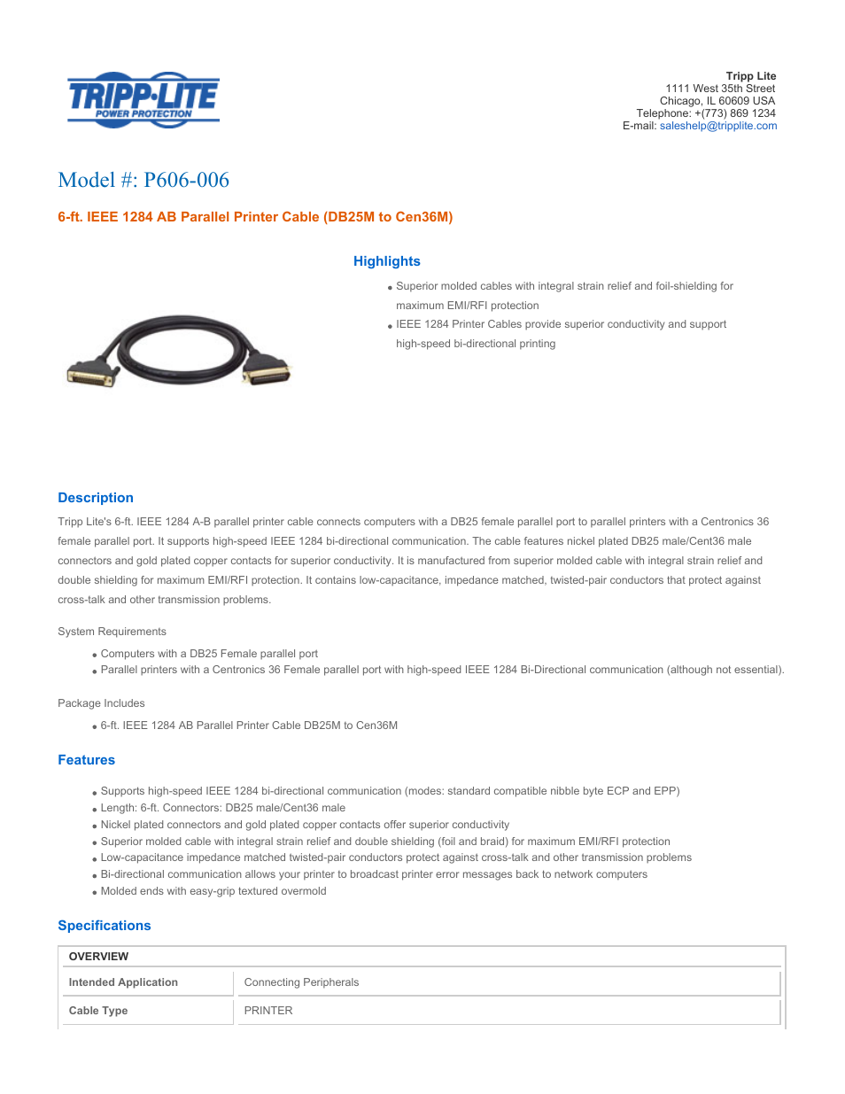 Tripp Lite P606-003 User Manual | 2 pages