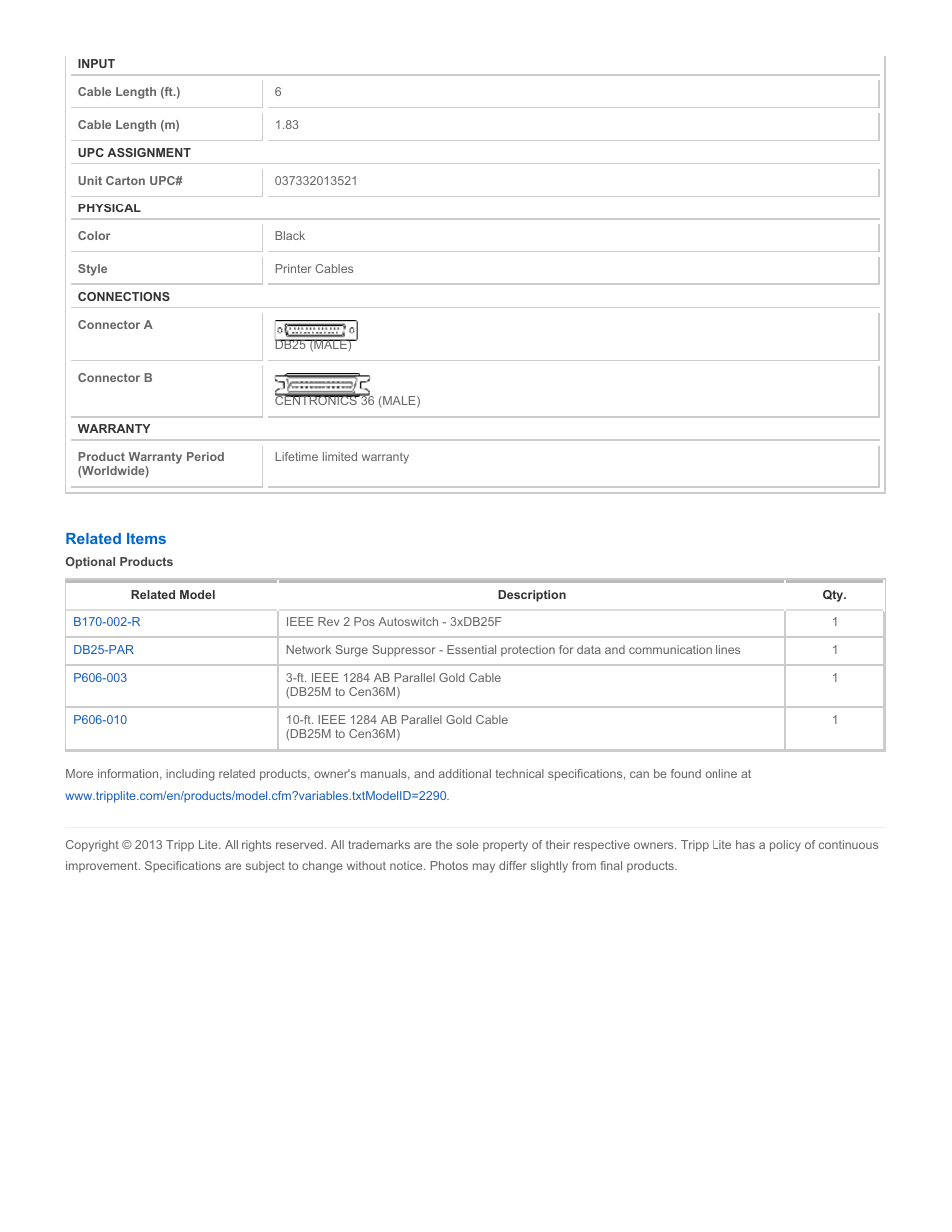 Tripp Lite P606-003 User Manual | Page 2 / 2