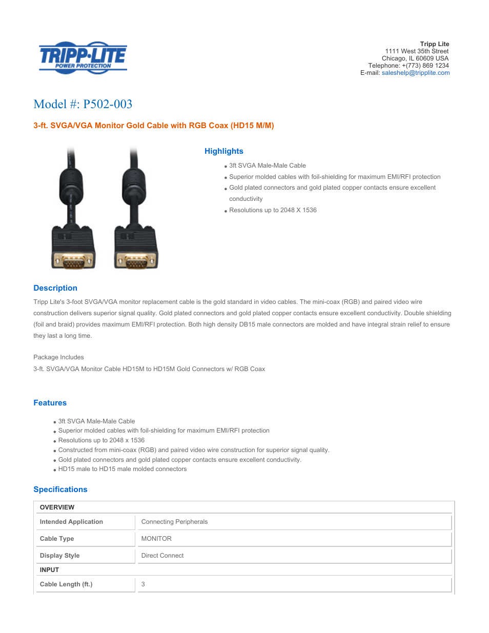 Tripp Lite P502-003 User Manual | 2 pages
