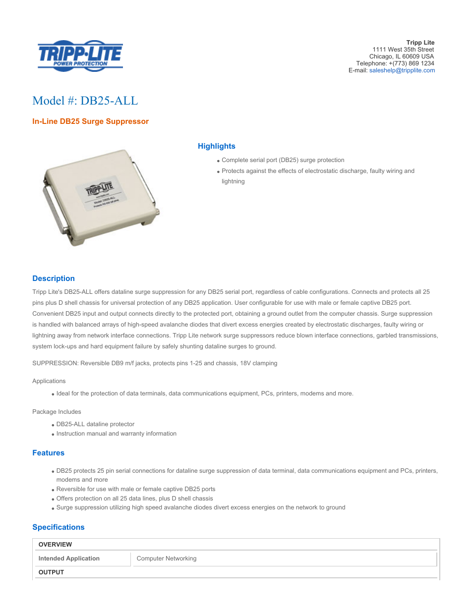 Tripp Lite DB25-ALL User Manual | 2 pages