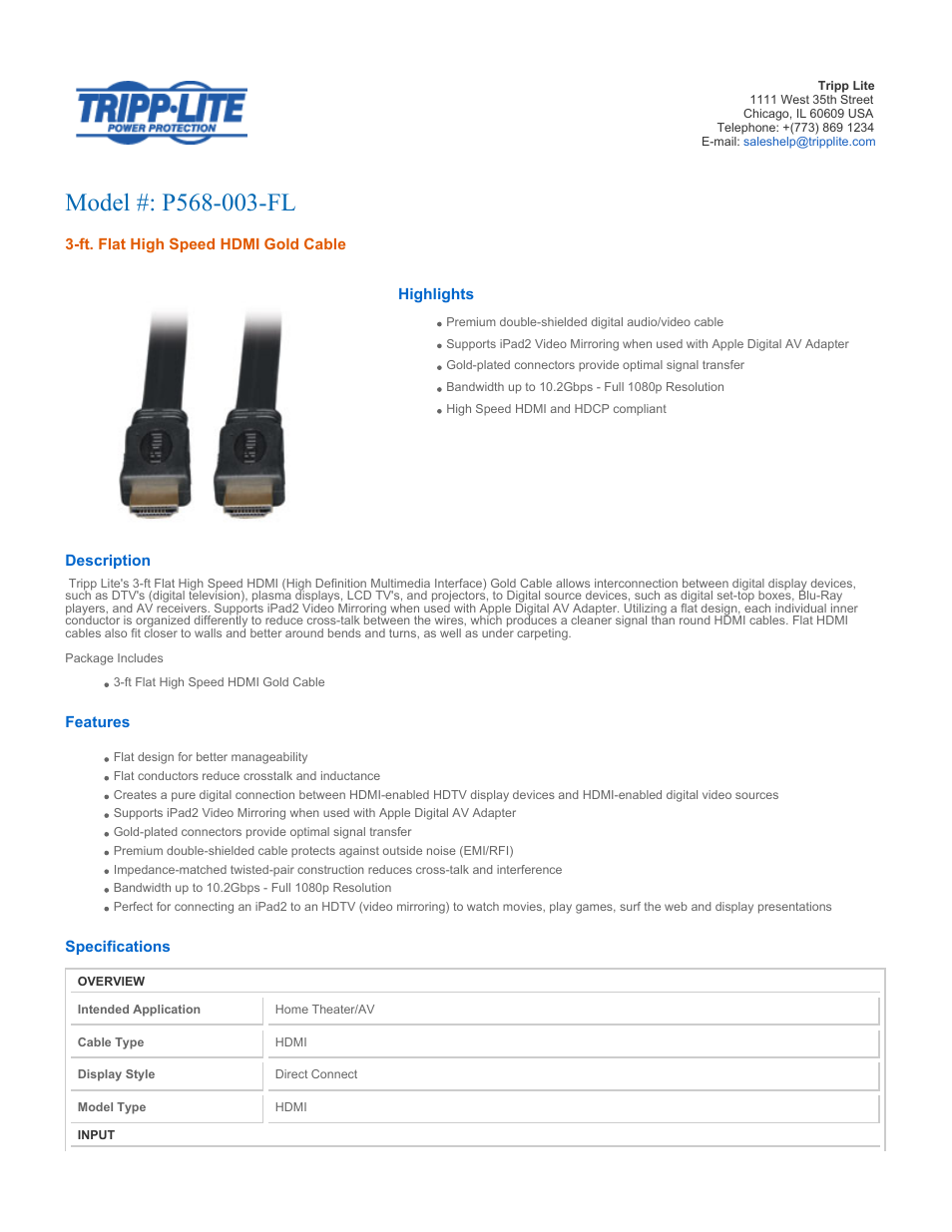 Tripp Lite P568-003-FL User Manual | 2 pages