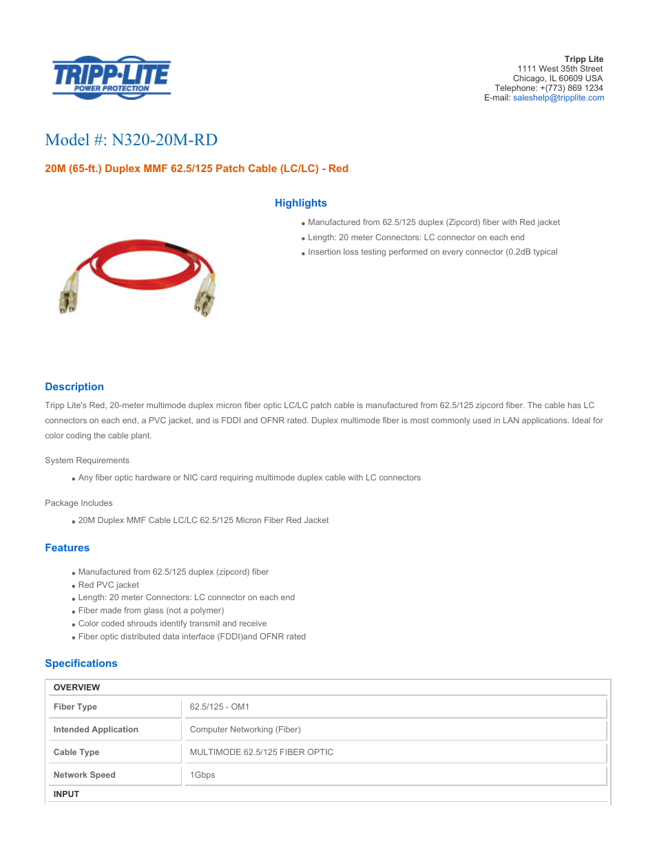 Tripp Lite 320-20M-RD User Manual | 2 pages