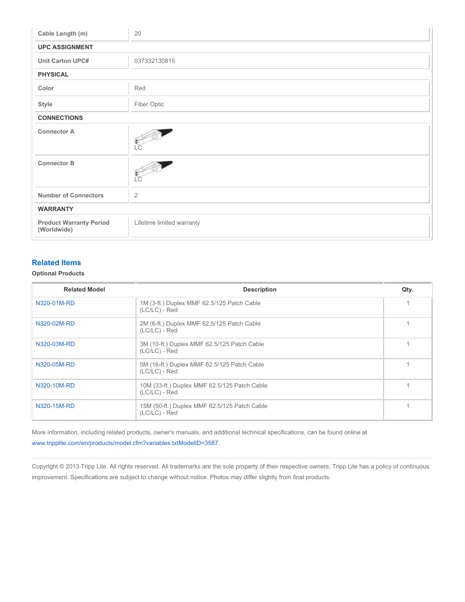 Tripp Lite 320-20M-RD User Manual | Page 2 / 2