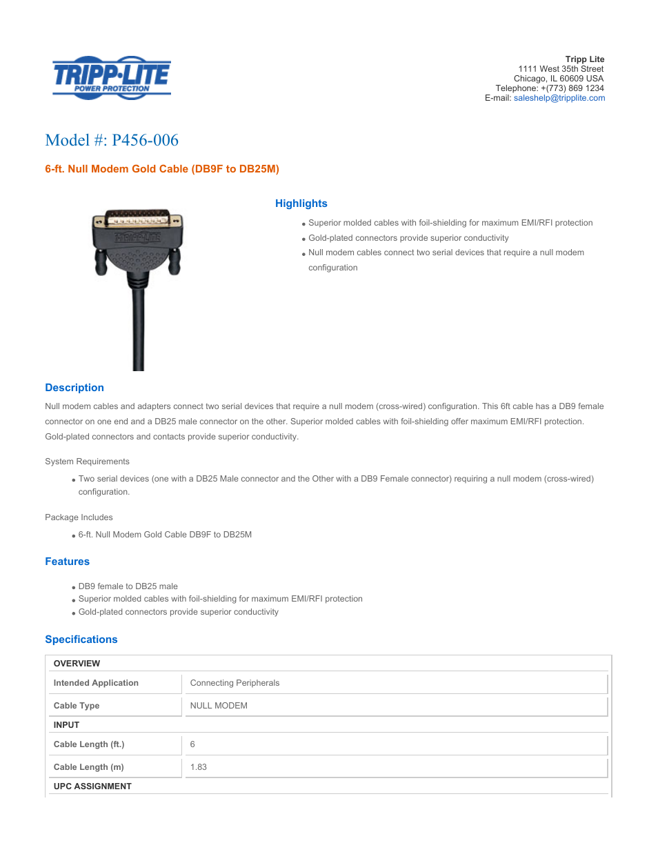 Tripp Lite P456-006 User Manual | 2 pages