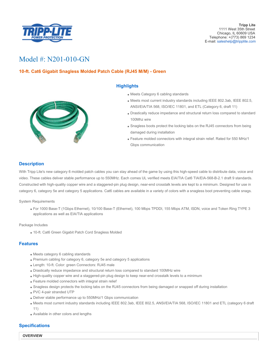 Tripp Lite N201-010-GN User Manual | 3 pages
